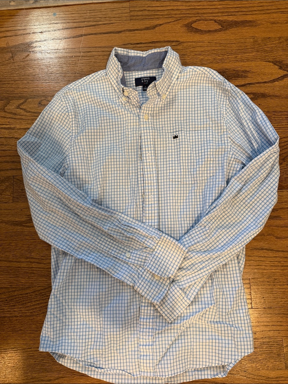 crown & ivy Light Blue and White Checked Button-Down Shirt
